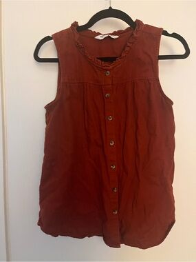 Sonoma Rust Sleeveless Button-Front Ruffle Neck Blouse
